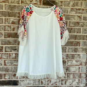 Unbranded Off White Raglan Floral Leopard Print Blouse